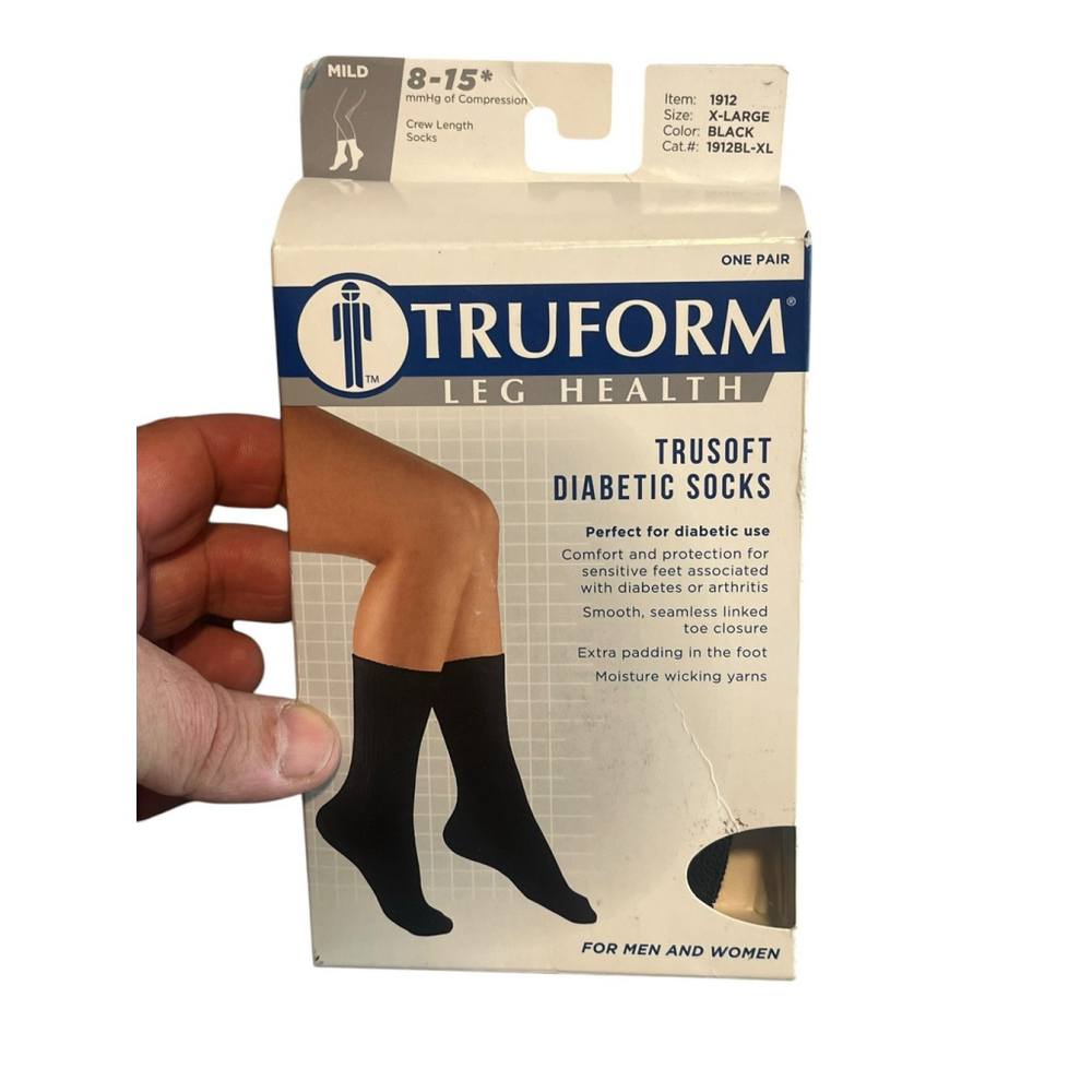 Truform Diabetic Socks Mens XL 12.5-14 Black One Pair